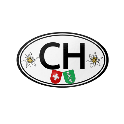 CH Switzerland oval sticker with St. Gallen and Swiss flags