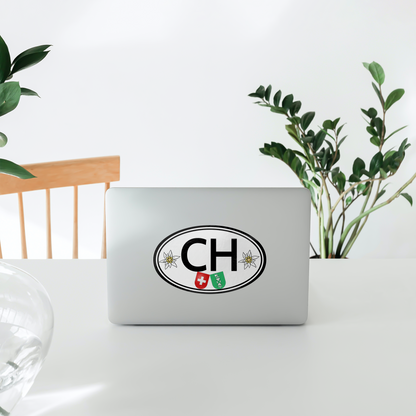 Swiss souvenir oval sticker for cars, laptops, and bottles