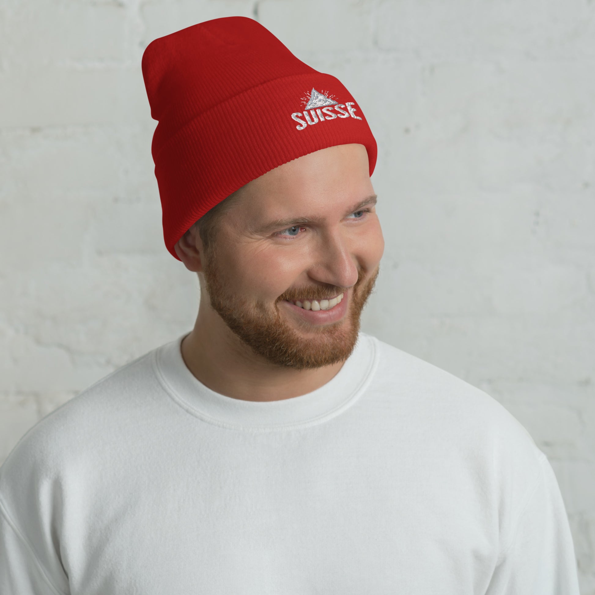 Stylish and warm Suisse beanie for travel and hiking fans