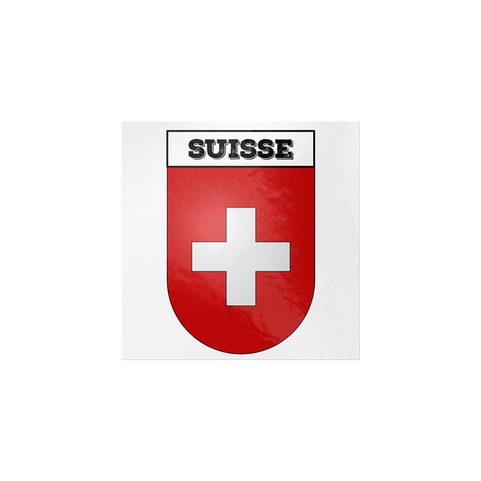 Suisse-Suisse Switzerland Coat of Arms white square vinyl sticker flat mockup – Small and Large sizes available