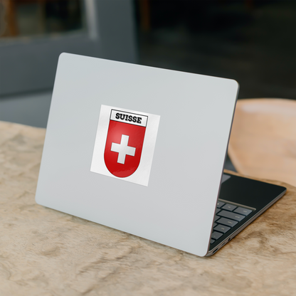 Suisse-Suisse coat of arms sticker applied to a surface – Swiss heritage souvenir decal