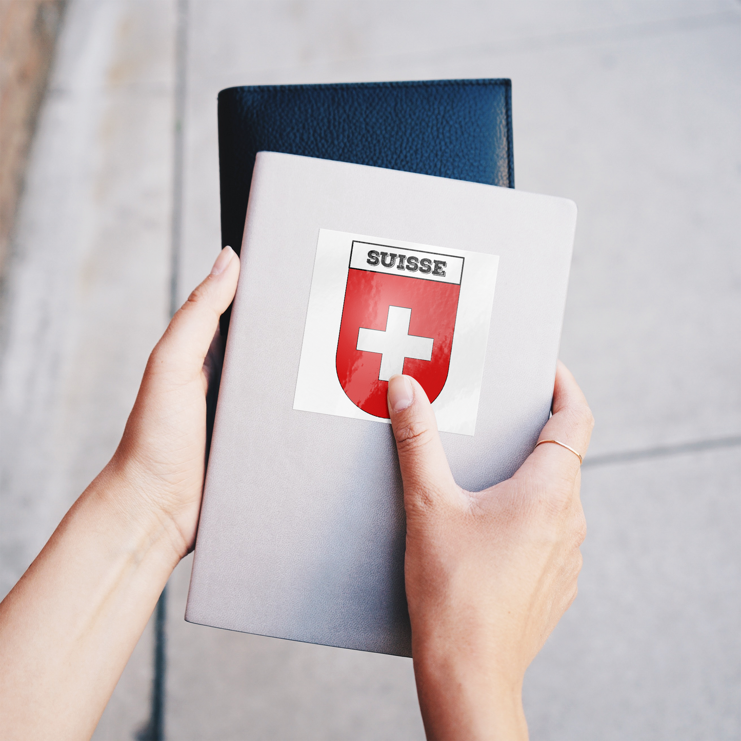 Suisse Switzerland Coat of Arms sticker size comparison – Small 3x3 and Large 5x5 inches