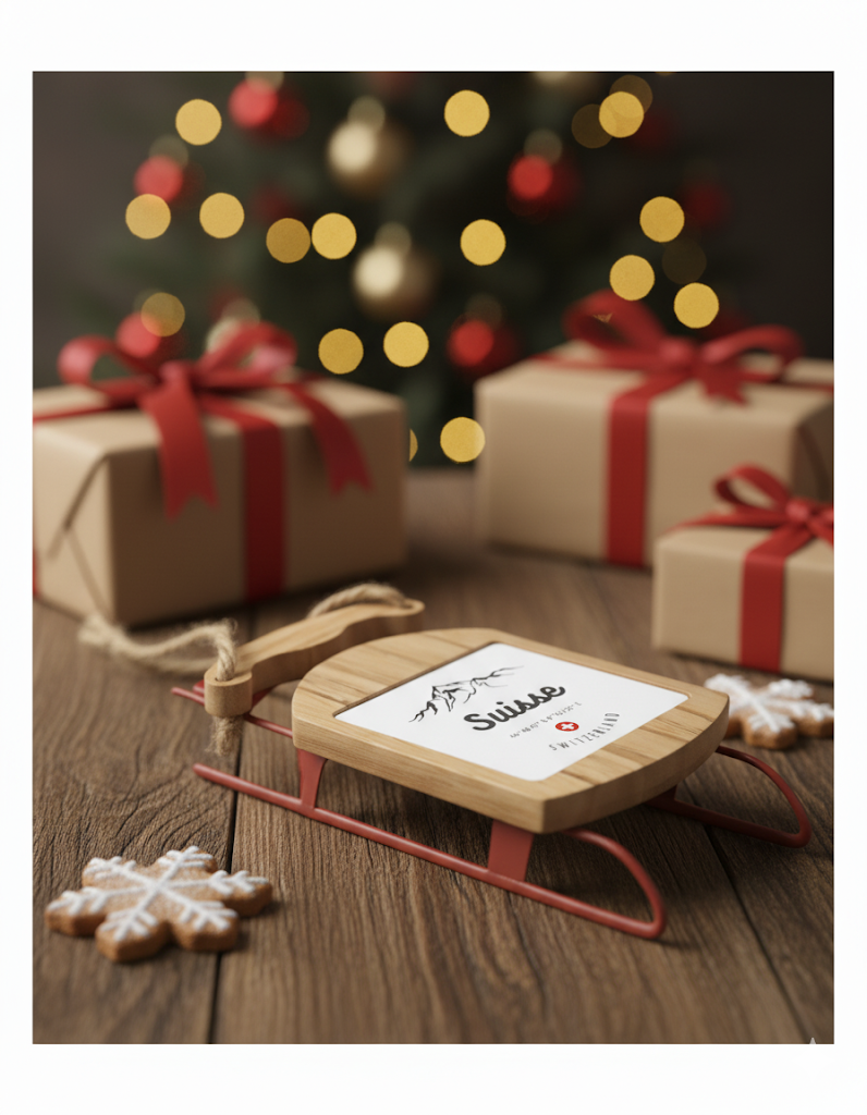 Swiss Alps Christmas ornament with Suisse text and mountain silhouette