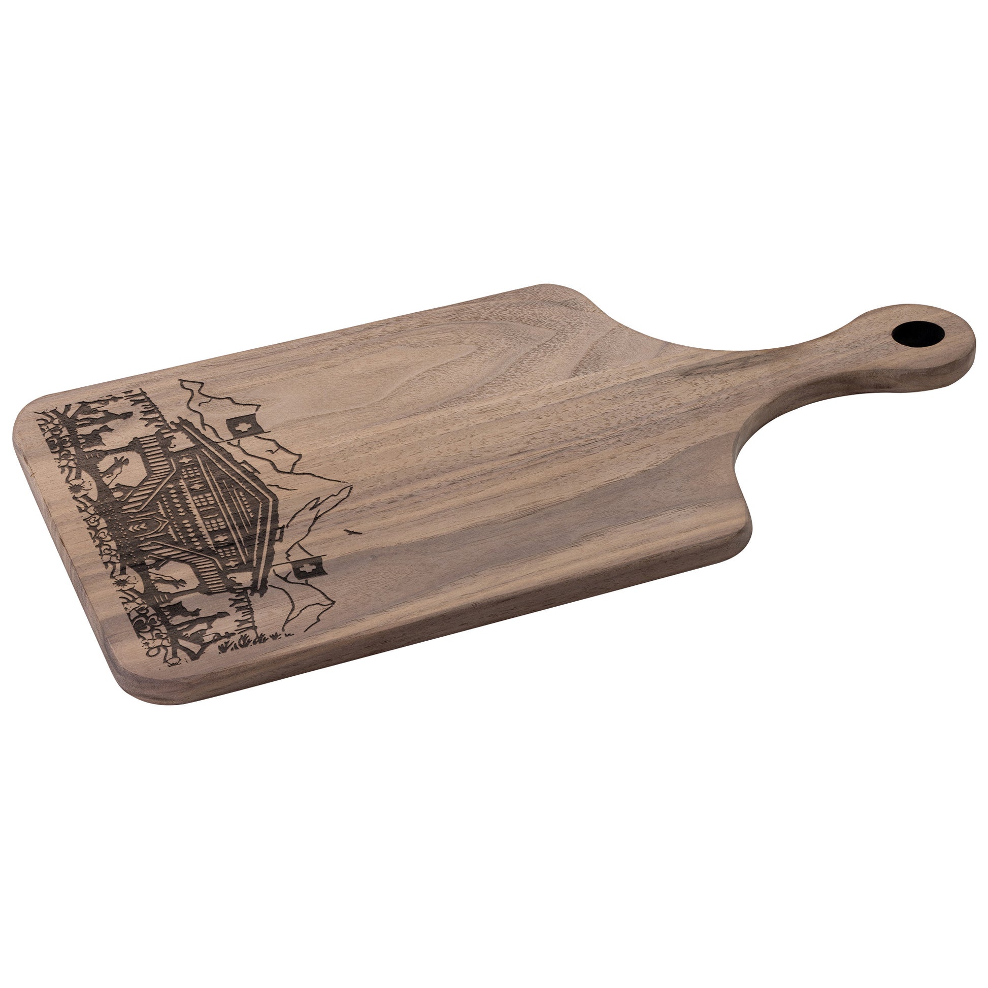 Swiss Chalet Mountains Scene Dark Handle