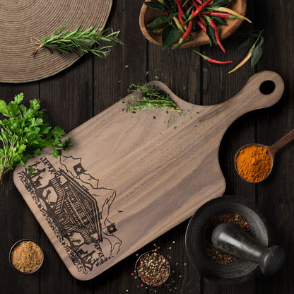 🏔️ Swiss Chalet Mountain Scene Cutting Board – Add Alpine Beauty to Your Kitchen! 🌲