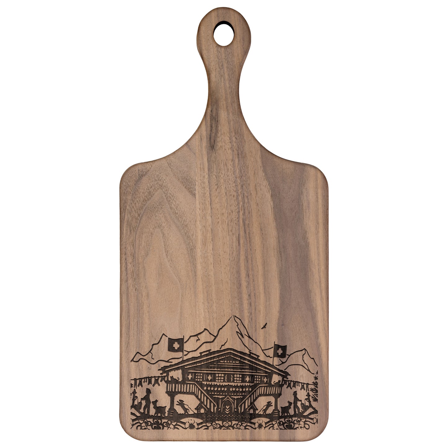 🏔️ Swiss Chalet Mountain Scene Cutting Board – Add Alpine Beauty to Your Kitchen! 🌲