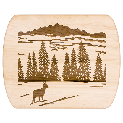 Elegant Swiss scherenschnitte cutting board with chamois silhouette