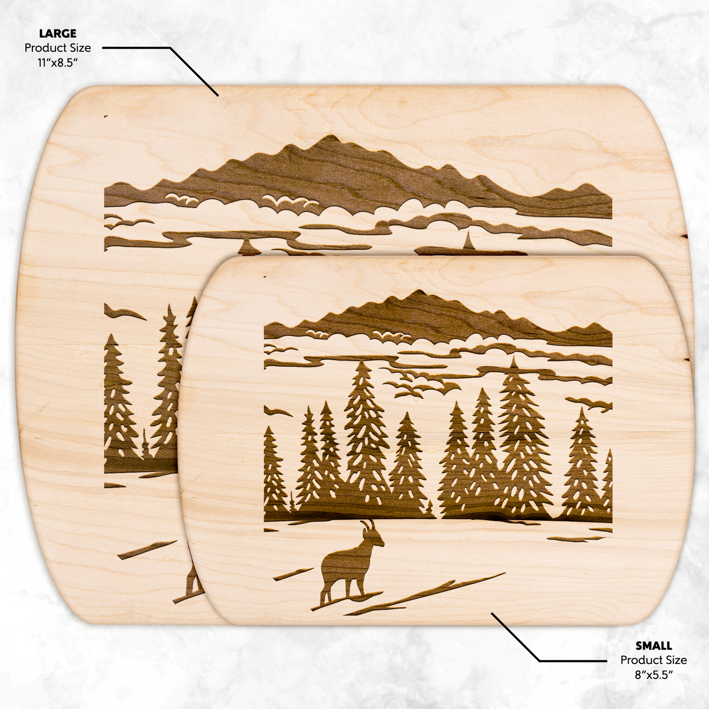 Handcrafted cutting board showcasing Swiss Alps chamois artwork, ideal gift for Switzerland travelers and mountain lovers