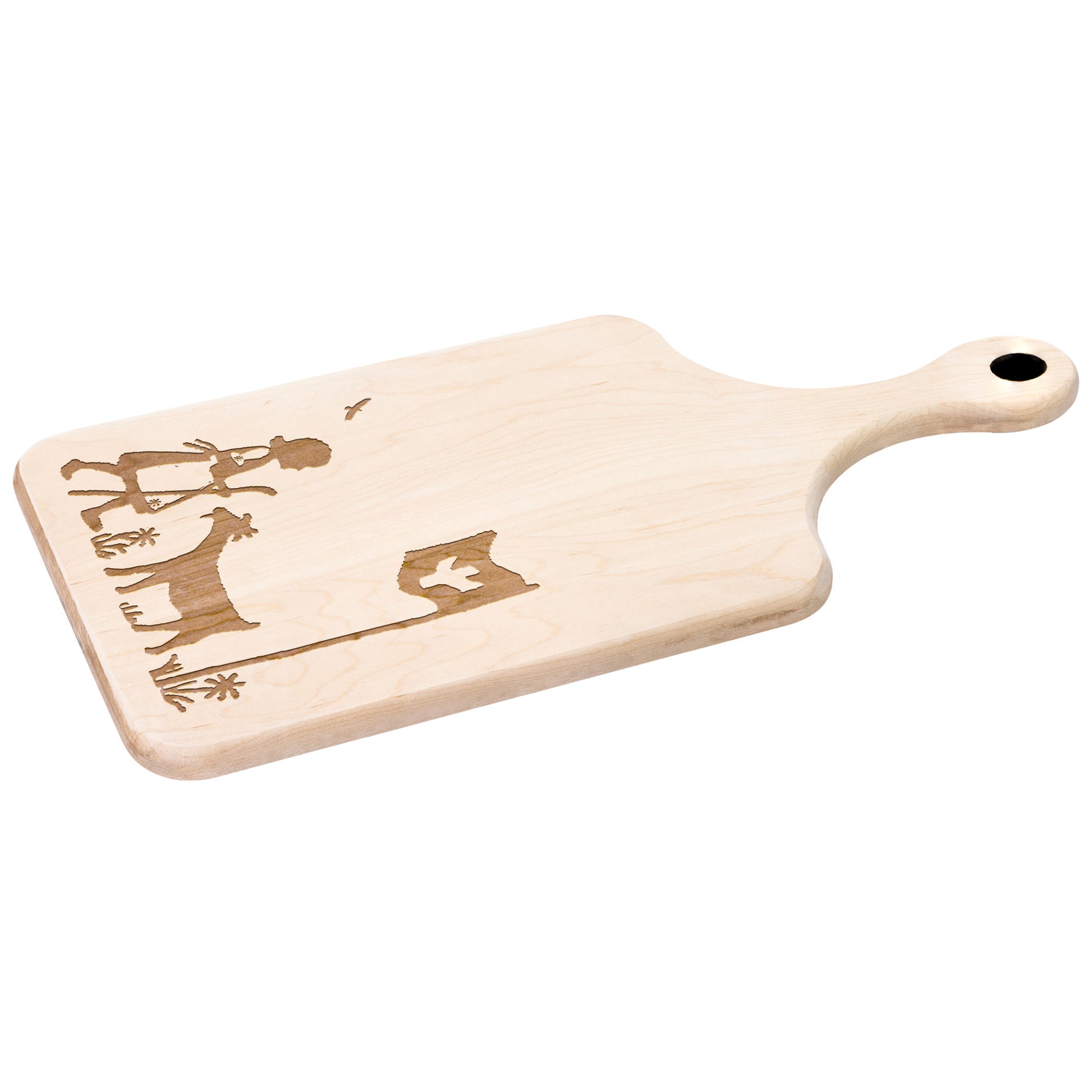 Handcrafted Swiss Alps wooden cutting board with Swiss flag and alpine scene engraving