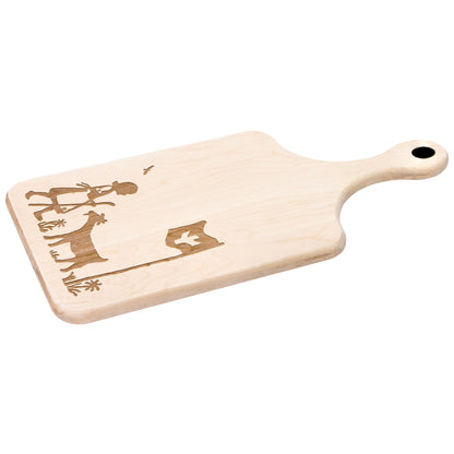 Handcrafted Swiss Alps wooden cutting board with Swiss flag and alpine scene engraving