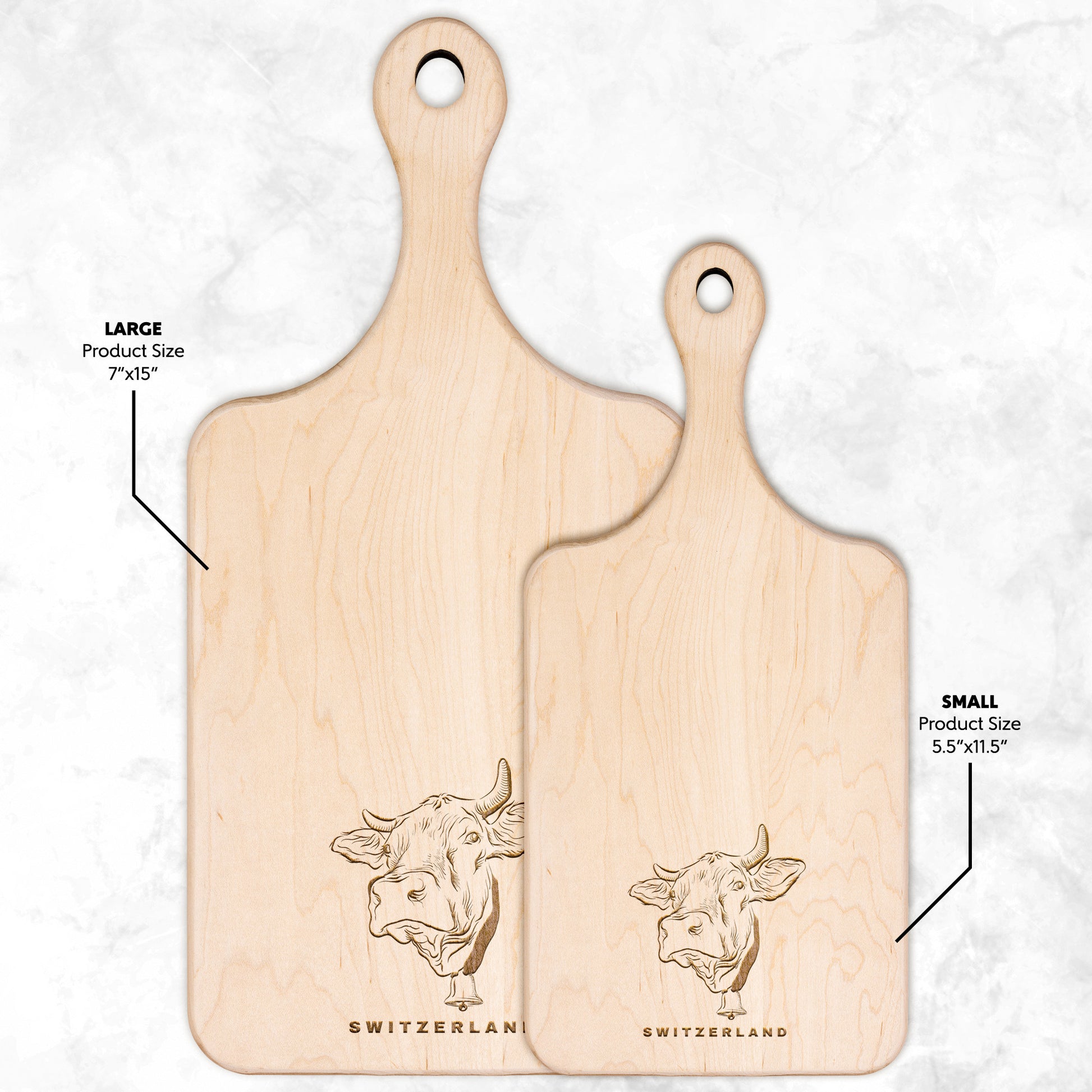 Wooden cutting board featuring a Swiss cow