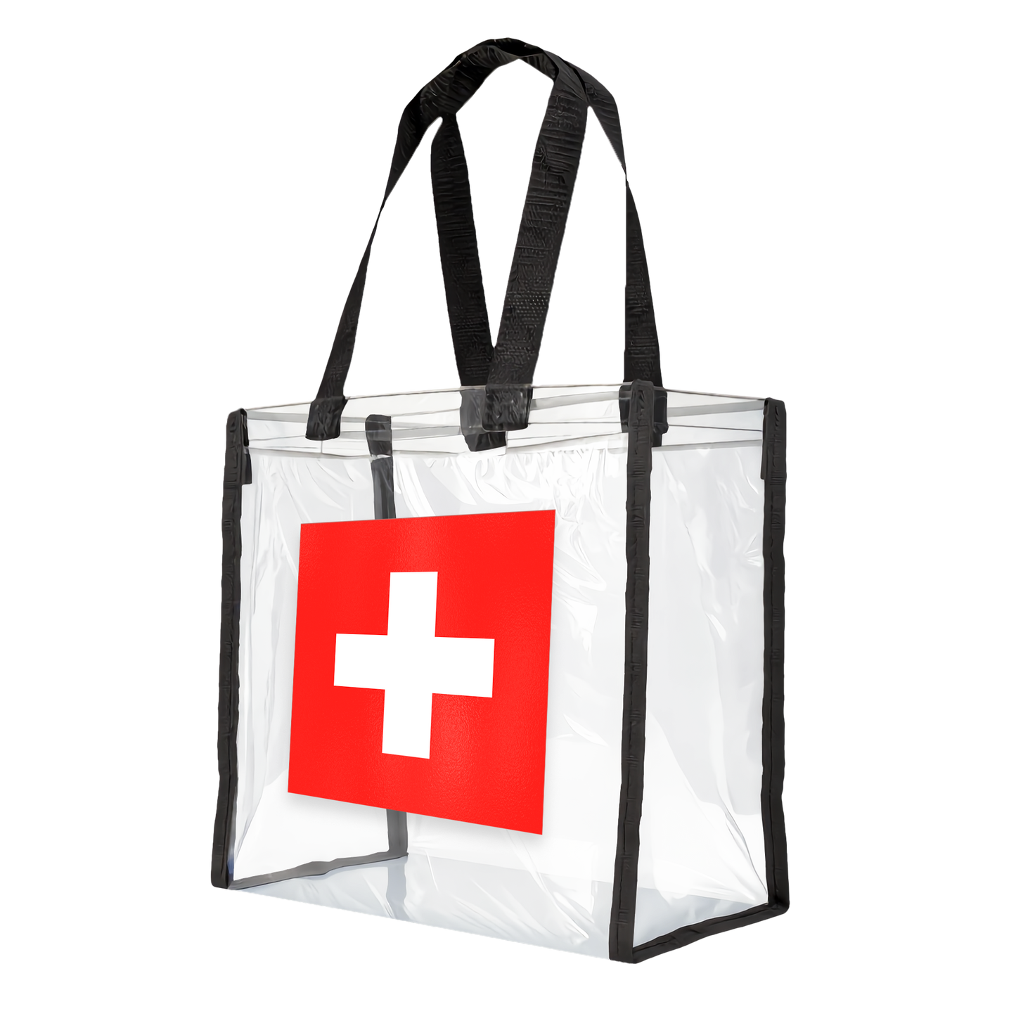 Swiss themed Clear bag meeting stadium and concert venue policies, side view