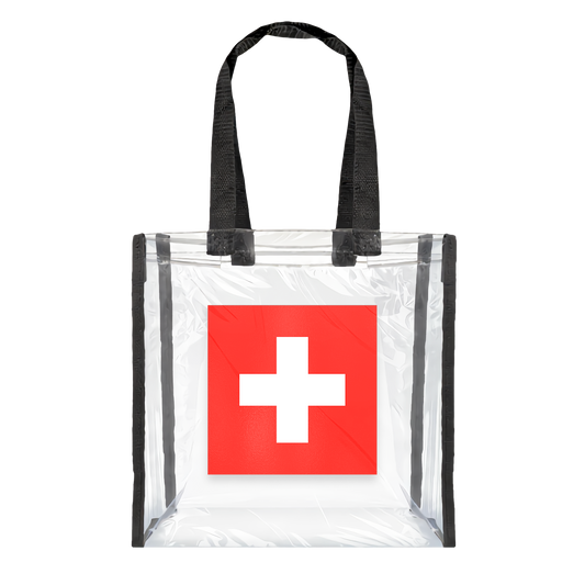 Swiss Fans clear stadium bag with comfortable handles, front view