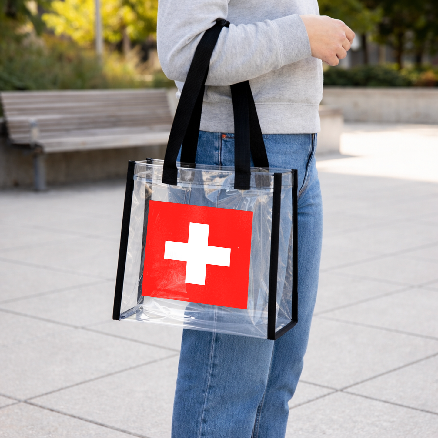 Swiss flag Durable transparent stadium bag with spacious main compartment