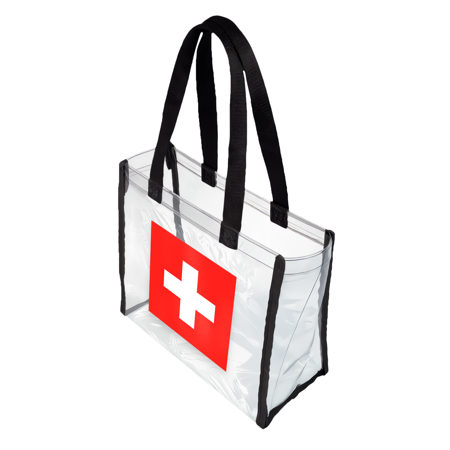 Clear stadium bag with structured shape and easy-carry handles for Swiss fans