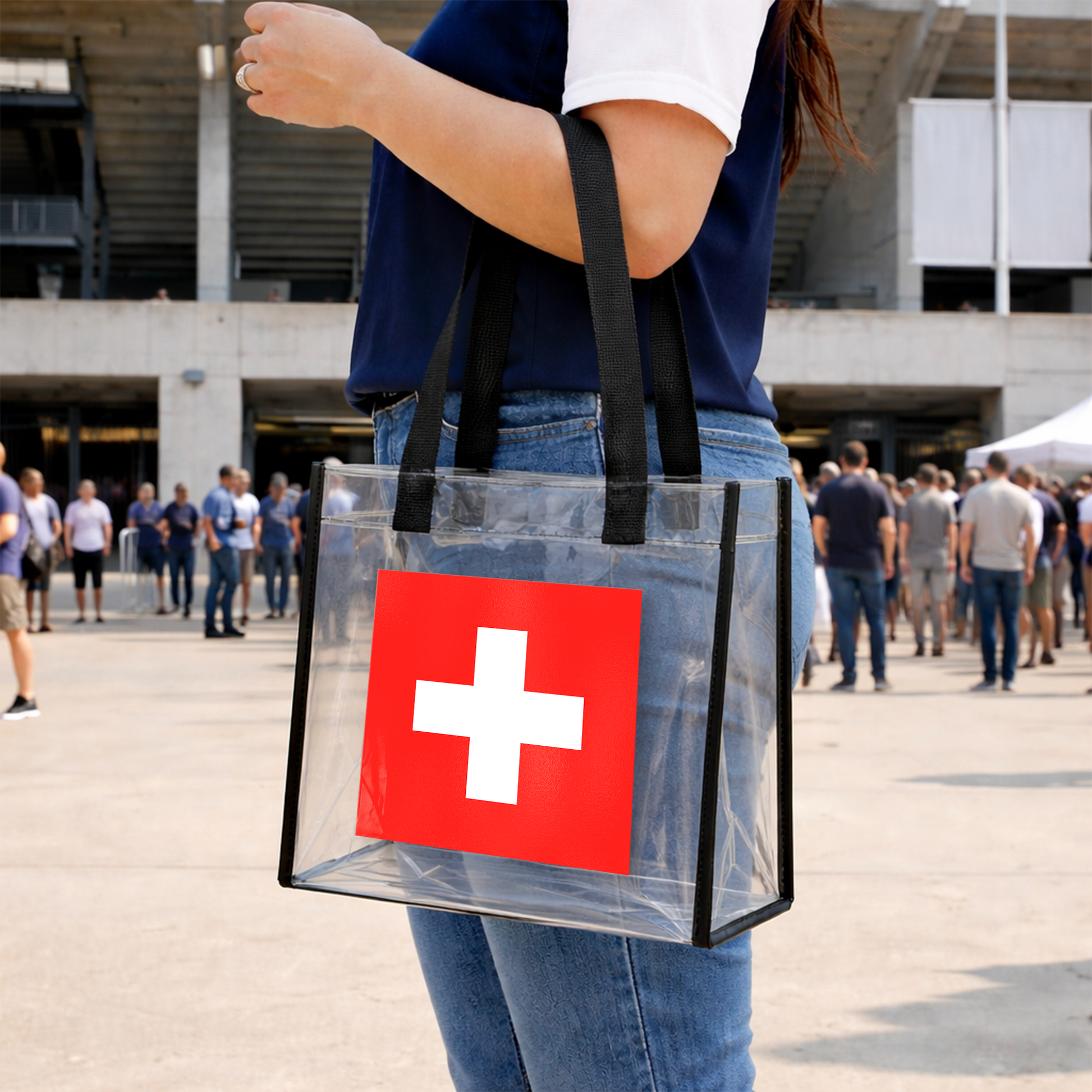 Swiss Fans large clear tote bag for game day and festivals