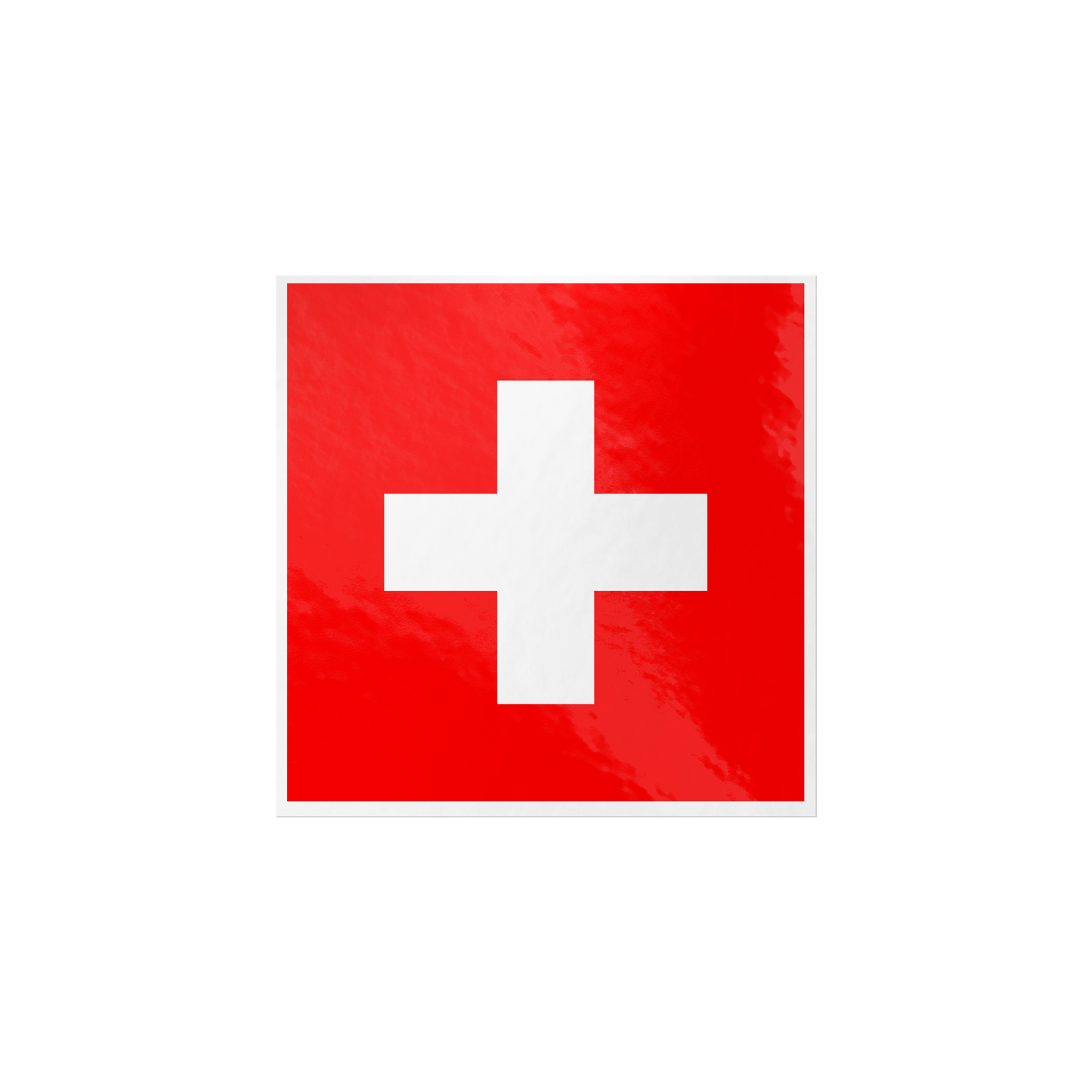 Swiss flag square sticker on white background, 3x3 inch vinyl decal