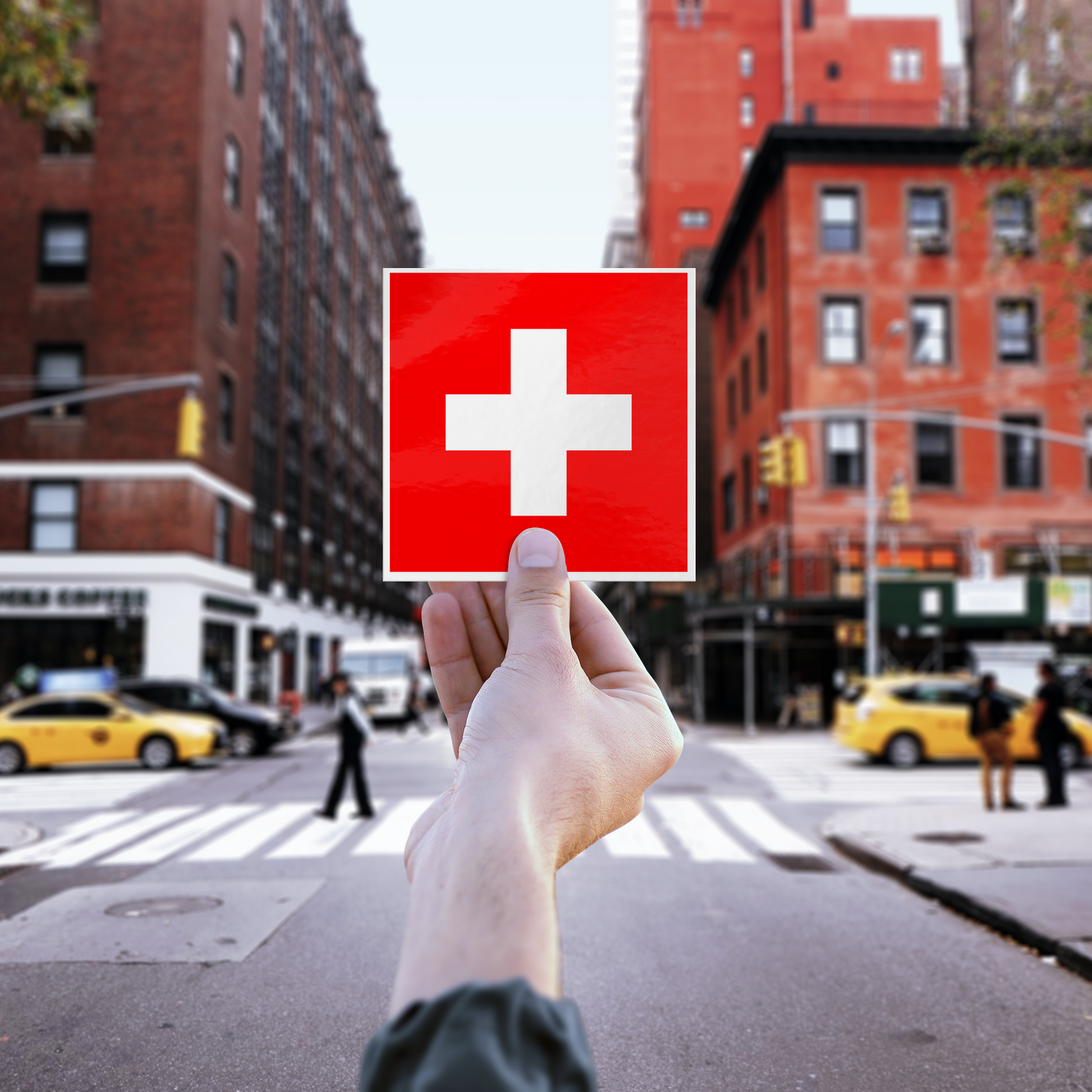 Swiss pride square sticker, crisp red and white Swiss cross print on white vinyl