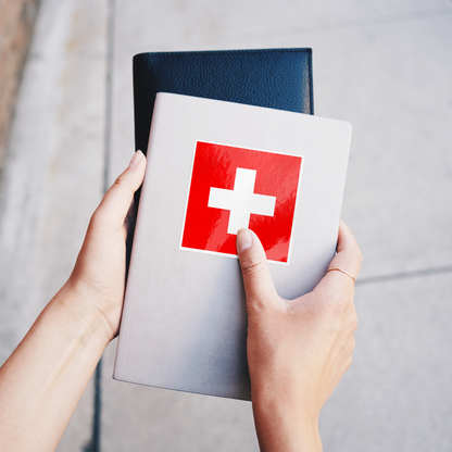 Bulk Swiss flag stickers for events and gifting – vibrant print, 4mil white vinyl