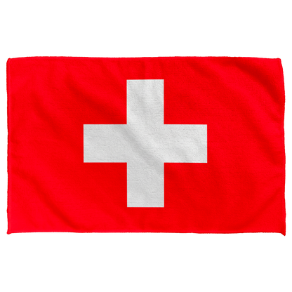 Swiss Flag Rally Towel for sports event, red and white design on recycled polyester