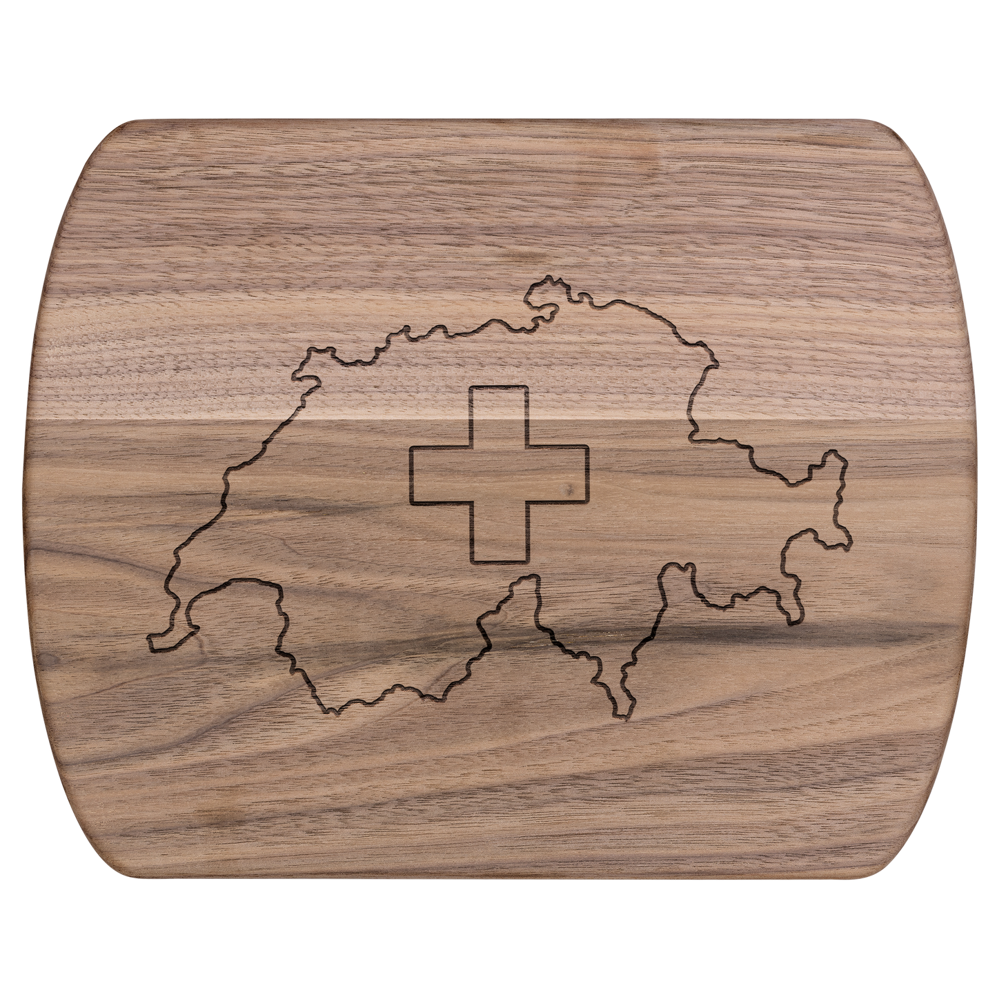 Swiss flag cutting board featuring detailed Switzerland map - elegant gift for Alpine lovers and Swiss heritage fans