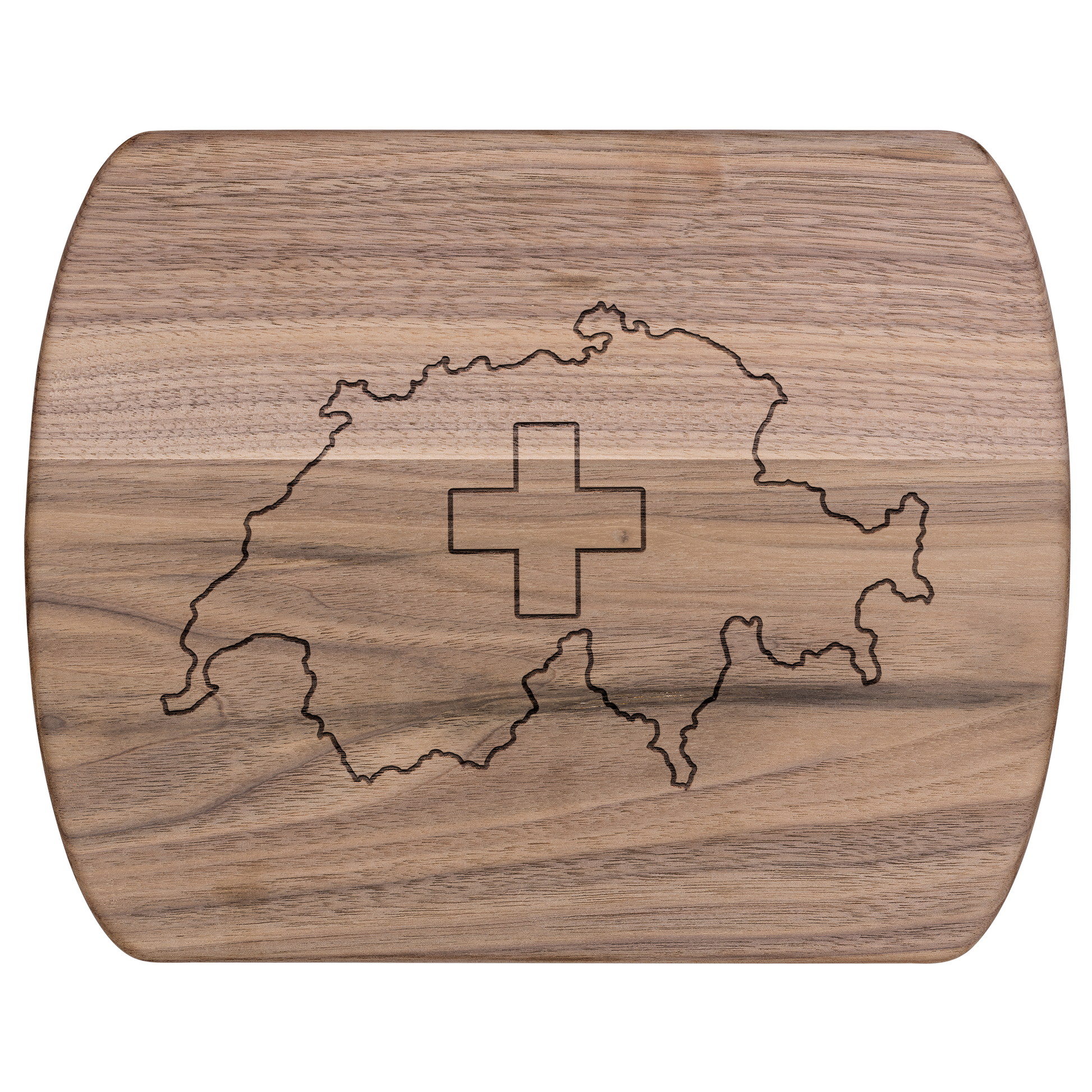 Swiss flag cutting board featuring detailed Switzerland map - elegant gift for Alpine lovers and Swiss heritage fans