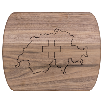 Swiss flag cutting board featuring detailed Switzerland map - elegant gift for Alpine lovers and Swiss heritage fans
