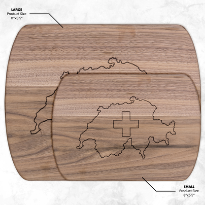 Switzerland map cutting board with embedded Swiss flag design - premium kitchen decor for Swiss enthusiasts