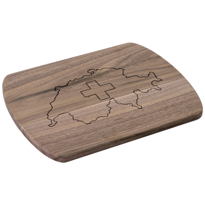 Handcrafted cutting board with Switzerland map and flag design - functional Swiss-themed kitchen accessory