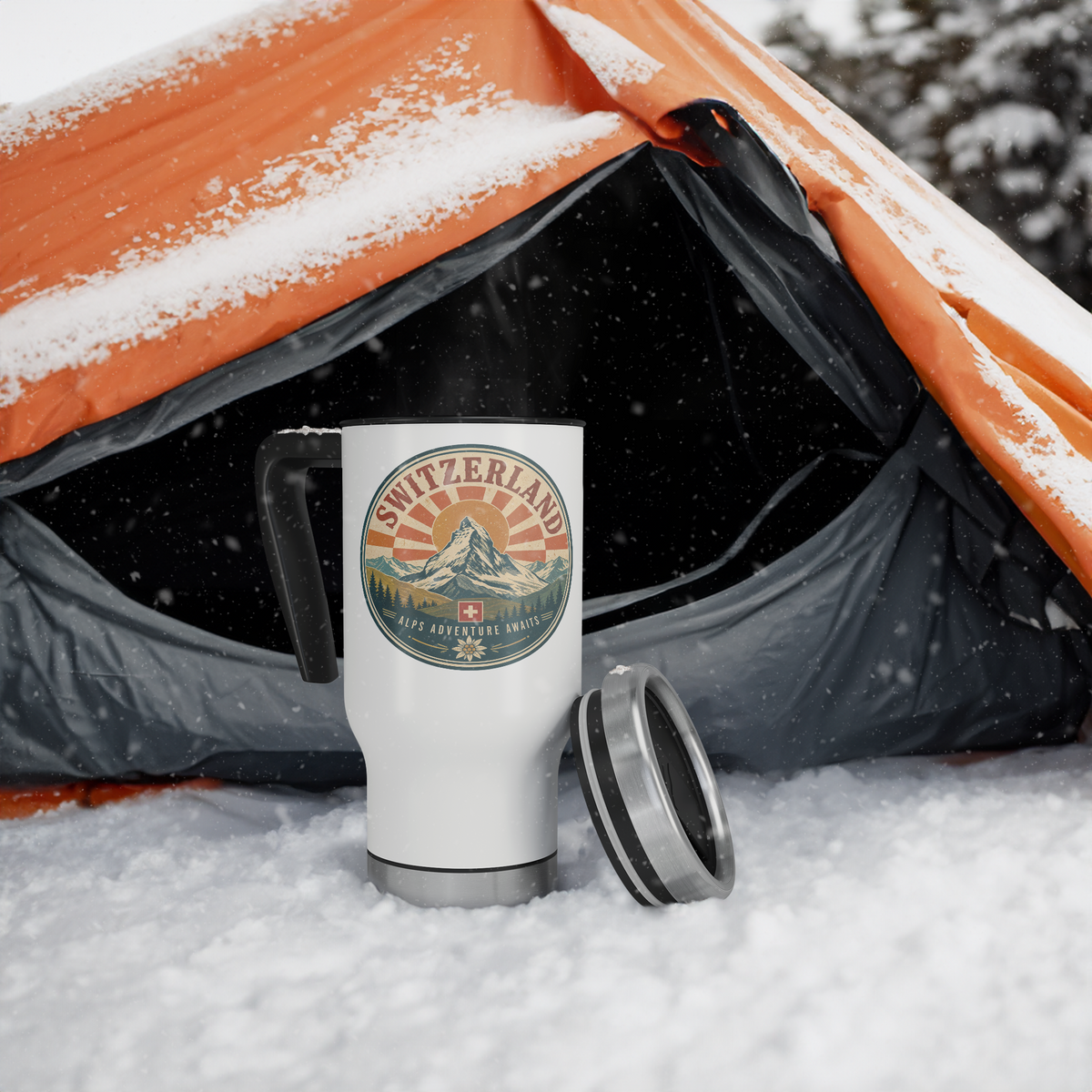 Switzerland Zermatt Retro Travel Mug snowy 