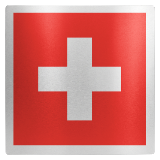 Switzerland flag metal wall art panel, 12x12 inch aluminum print with glossy finish