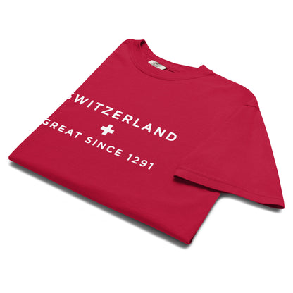 Switzerland Great Since 1291 unisex heavyweight garment-dyed t-shirt in red