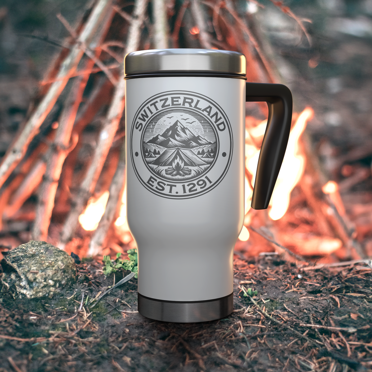 Switzerland outdoor Travel Mug with Camp Fire