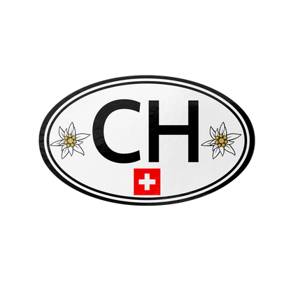 CH oval sticker with Edelweiss and Swiss flag design