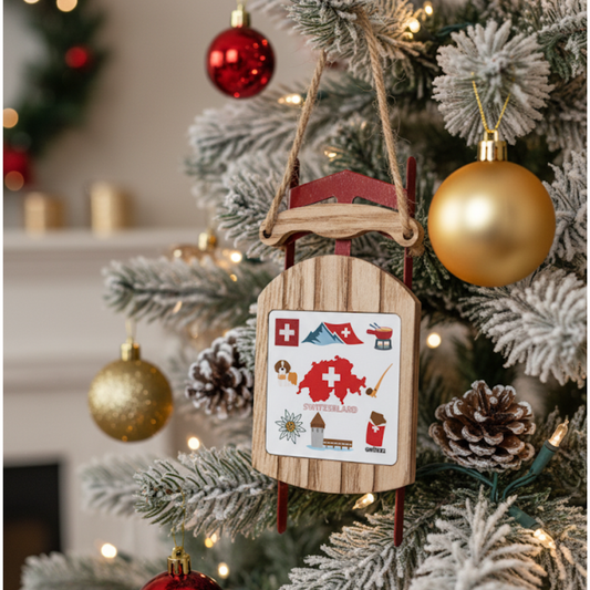 Switzerland Christmas ornament on tree