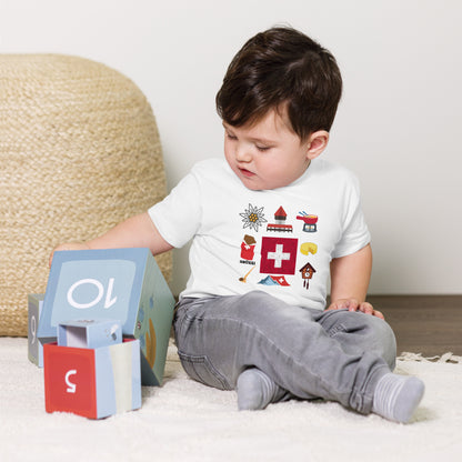 Cute Swiss gift for babies with red Swiss flag and alpine symbols