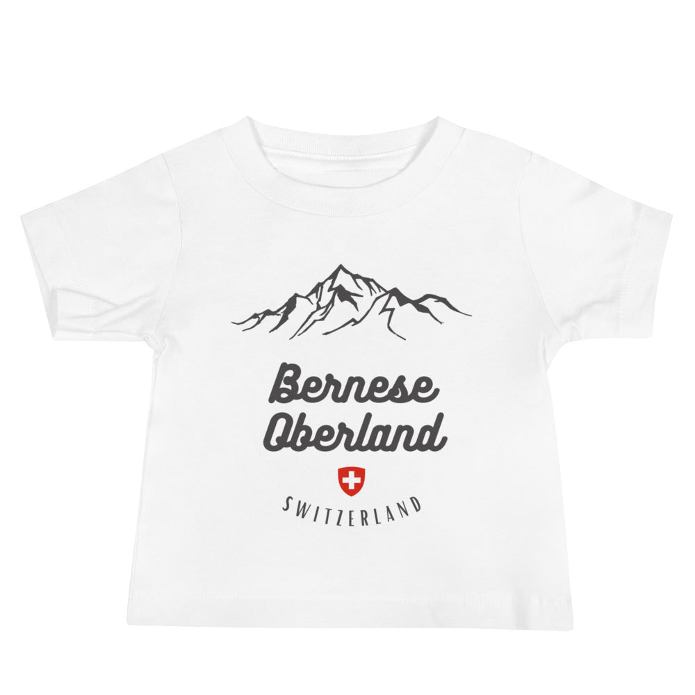 Toddler travel shirt with mountain graphic and Switzerland design.