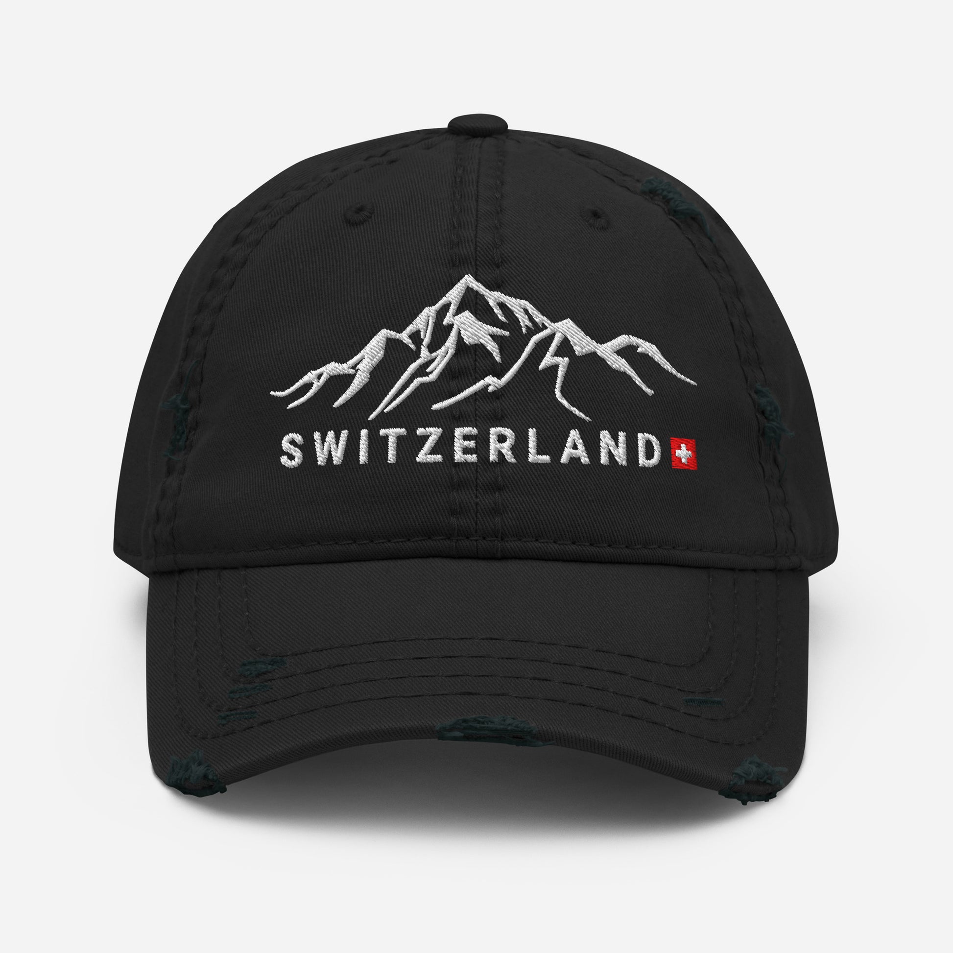 Vintage-style Swiss baseball cap in black with mountain embroidery ⛰️