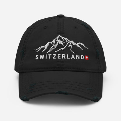 Vintage-style Swiss baseball cap in black with mountain embroidery ⛰️