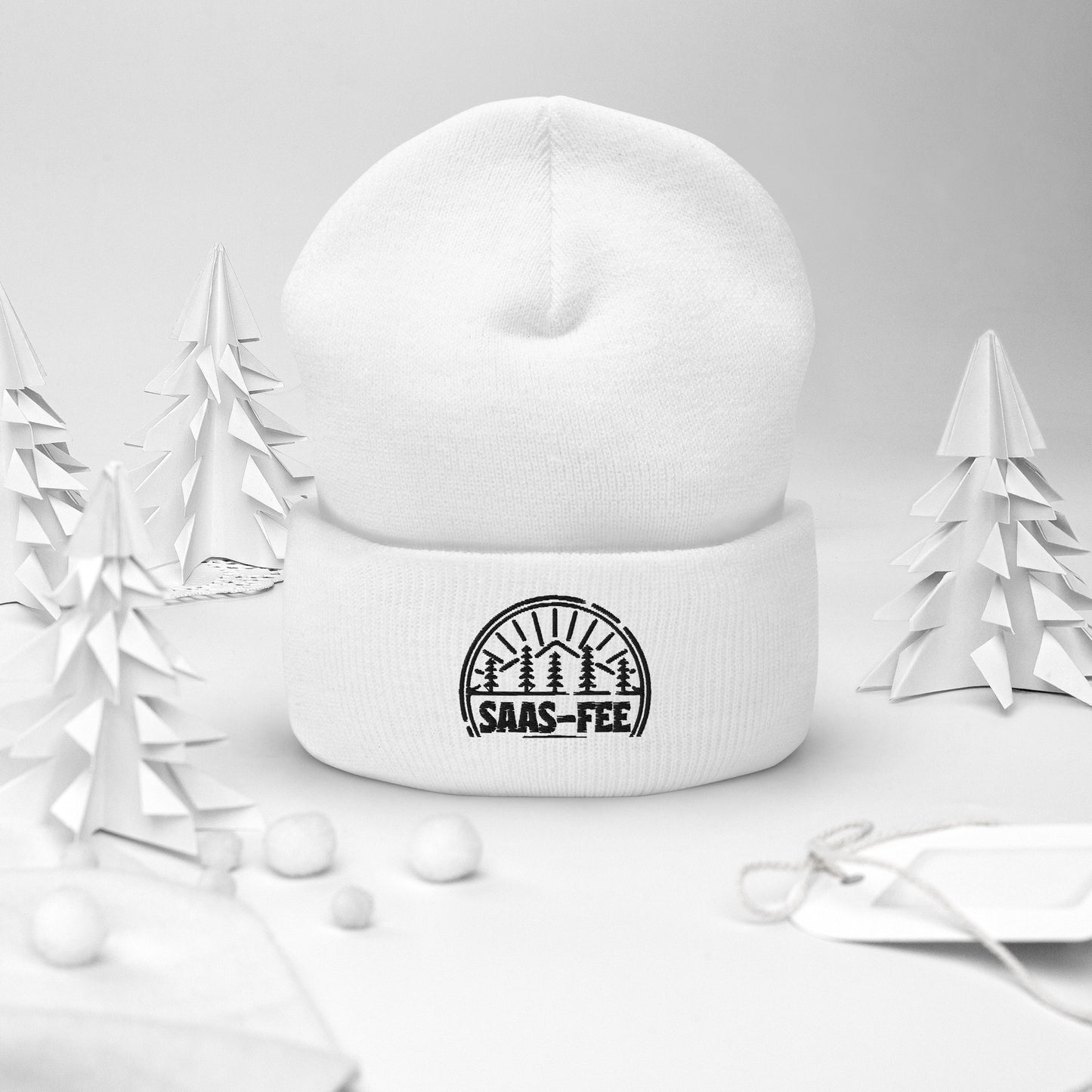 🗻 Saas-Fee Switzerland Embroidered Beanie – Cozy & Stylish Winter Hat ❄️ Available in White, Gray & Pink 🎨