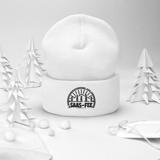 🗻 Saas-Fee Switzerland Embroidered Beanie – Cozy & Stylish Winter Hat ❄️ Available in White, Gray & Pink 🎨