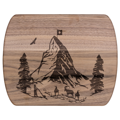 Swiss-inspired wooden cutting board featuring Matterhorn mountain design