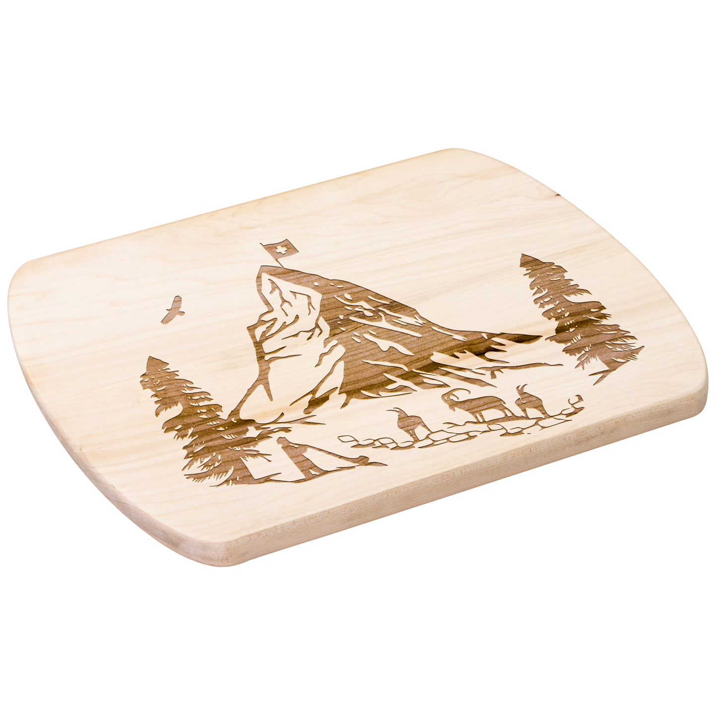 Matterhorn cutting board with engraved Swiss Alps mountain scene