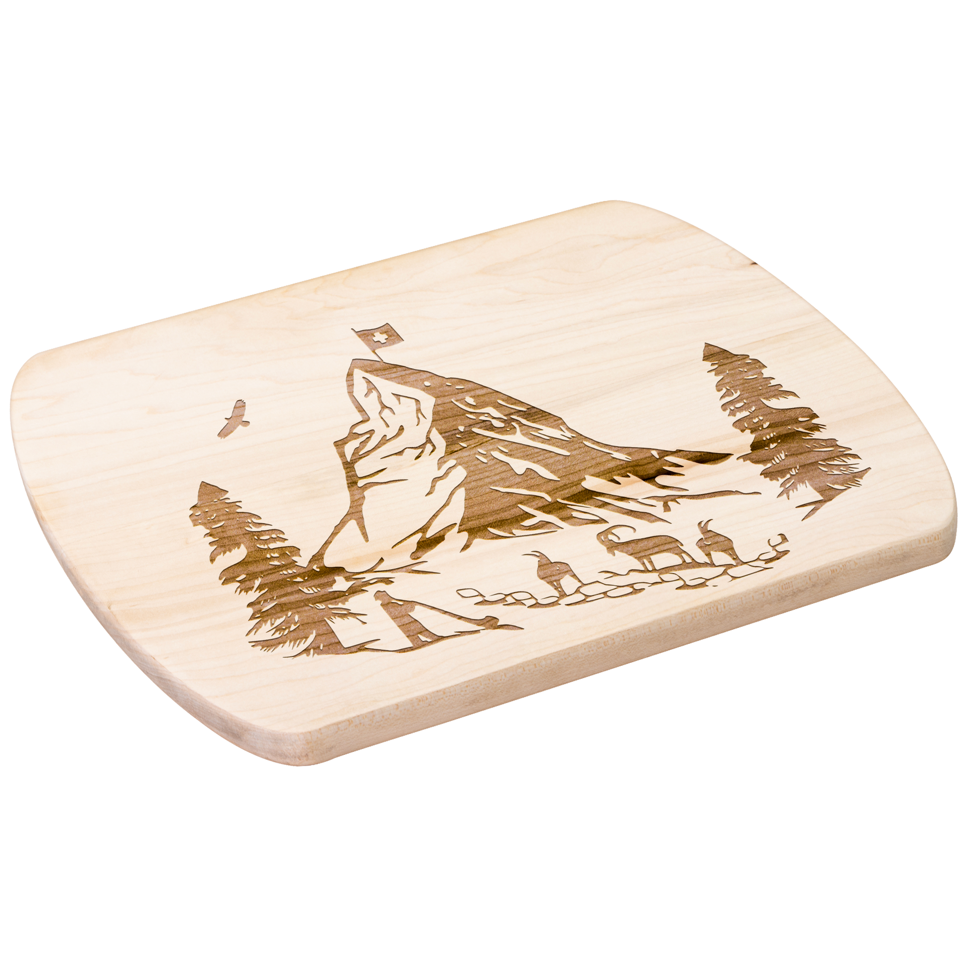 Matterhorn cutting board with engraved Swiss Alps mountain scene