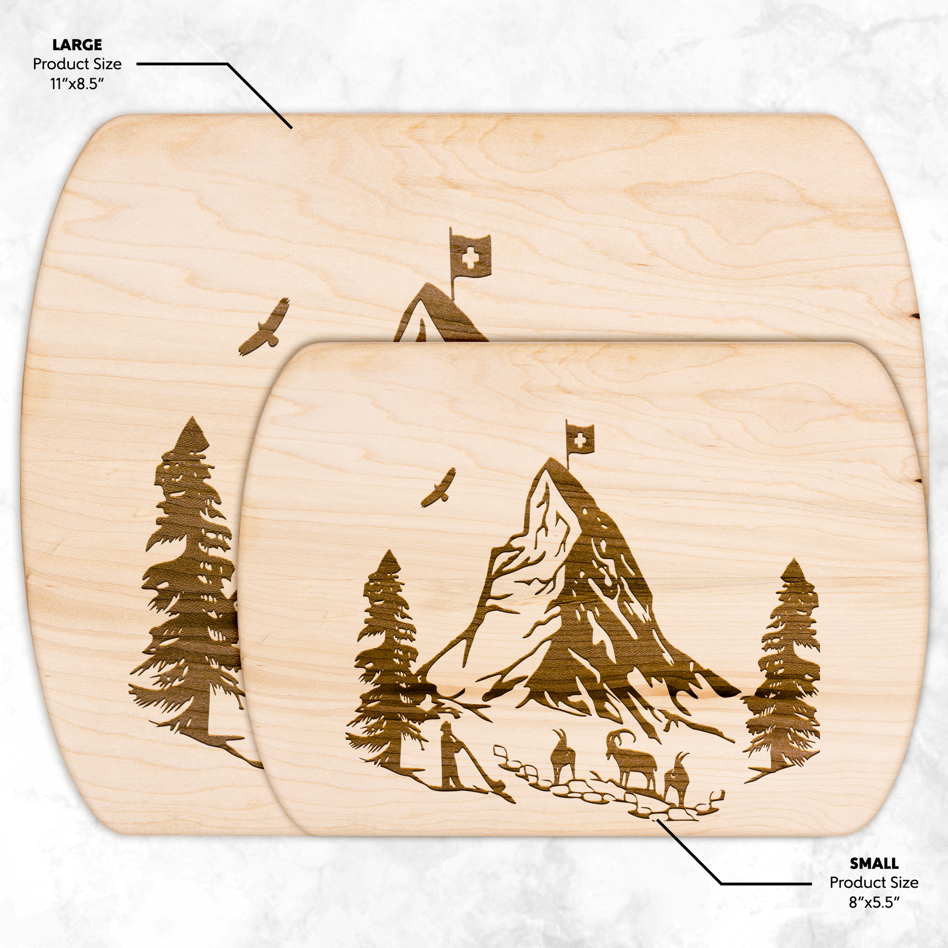 Eco-friendly wood cutting board featuring Matterhorn mountain design