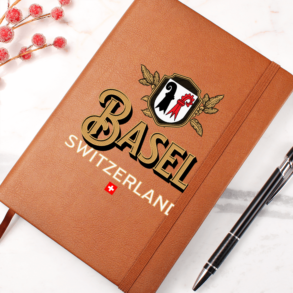 Brown vegan leather Basel journal featuring Swiss city emblem