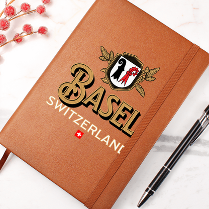 Brown vegan leather Basel journal featuring Swiss city emblem