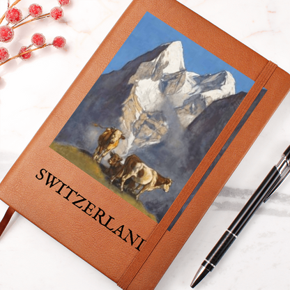Vegan leather Switzerland travel journal with cow artwork