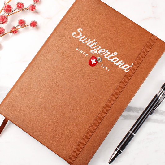 Elegant Switzerland journal featuring Since 1291 typography