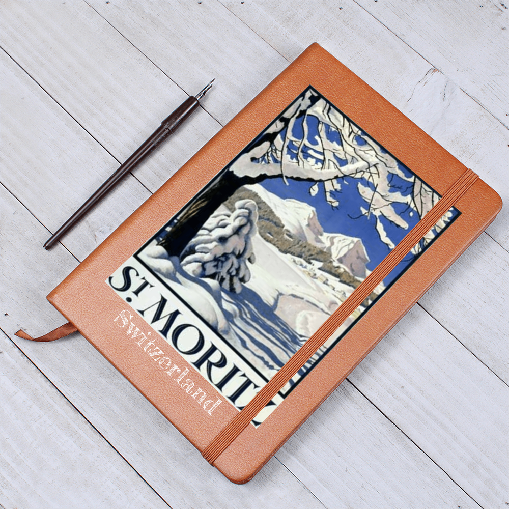 St. Moritz Leather Journal -  winter scene  Close-up of leather texture and binding